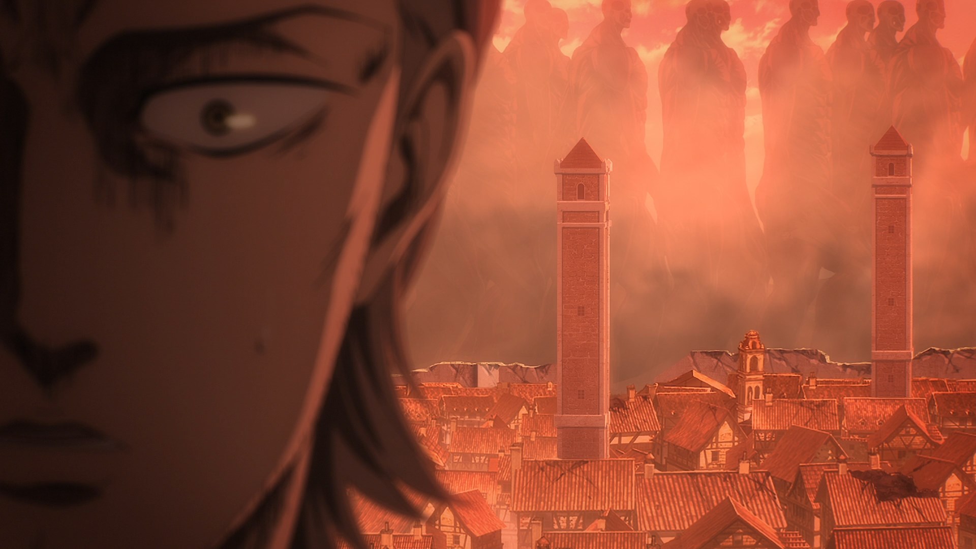 Jean with the Rumbling titans in the background